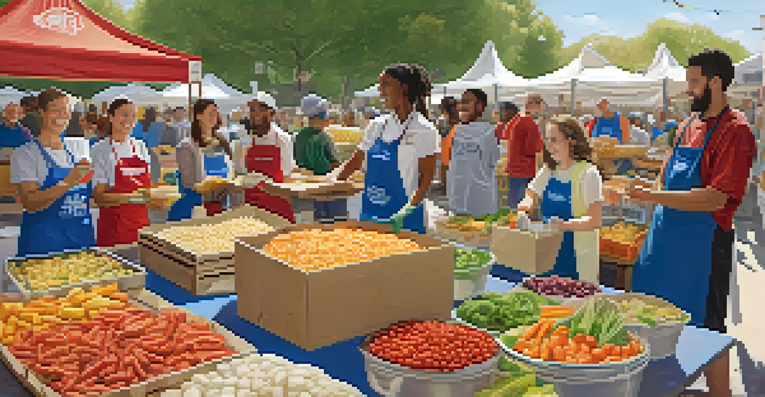 Volunteers from various religions working together at a food drive, showcasing teamwork and community unity.