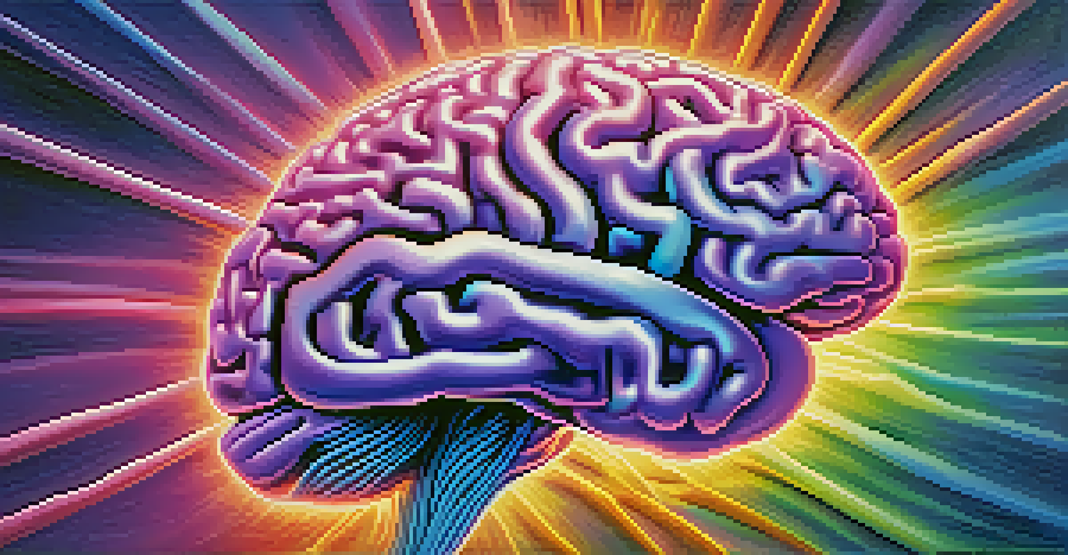 An artistic illustration of a colorful brain with glowing pathways representing neuroplasticity.