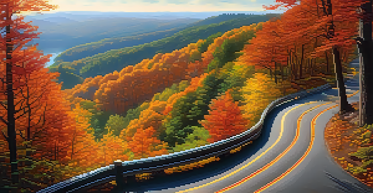 A winding road through a lush forest with autumn leaves, and a distant figure walking, symbolizing the journey of life.