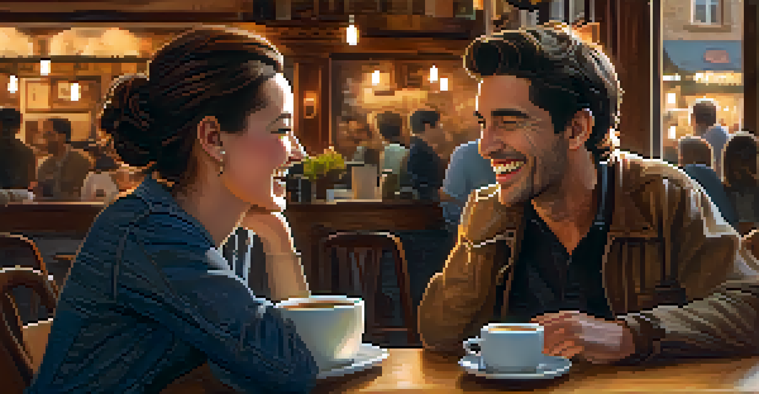 Two friends laughing together in a cozy cafe, enjoying coffee and conversation.