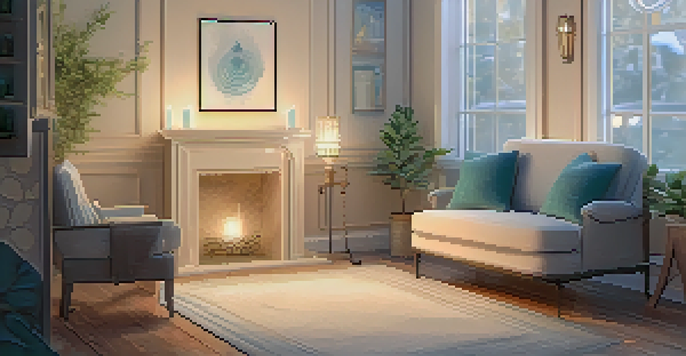 A cozy journaling corner with soft lighting, an open journal, a fountain pen, crystals, and a lit candle, creating a serene atmosphere.