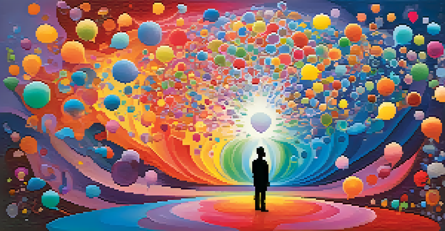 An abstract image of a meditating person surrounded by colorful thought bubbles representing emotional intelligence.