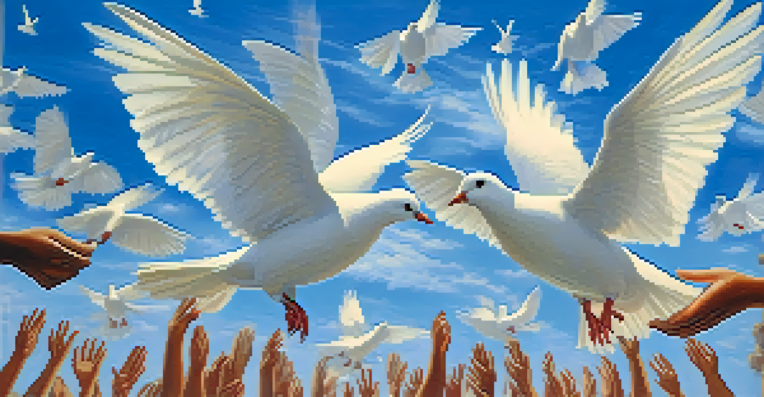 An illustration of hands releasing doves into a blue sky, symbolizing forgiveness and healing in spirituality.