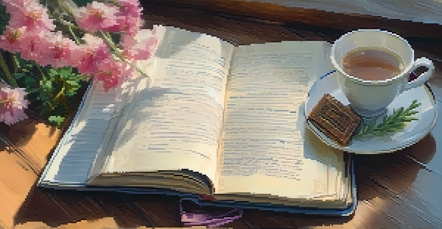 A close-up of a journal with reflections on change, surrounded by tea and flowers.