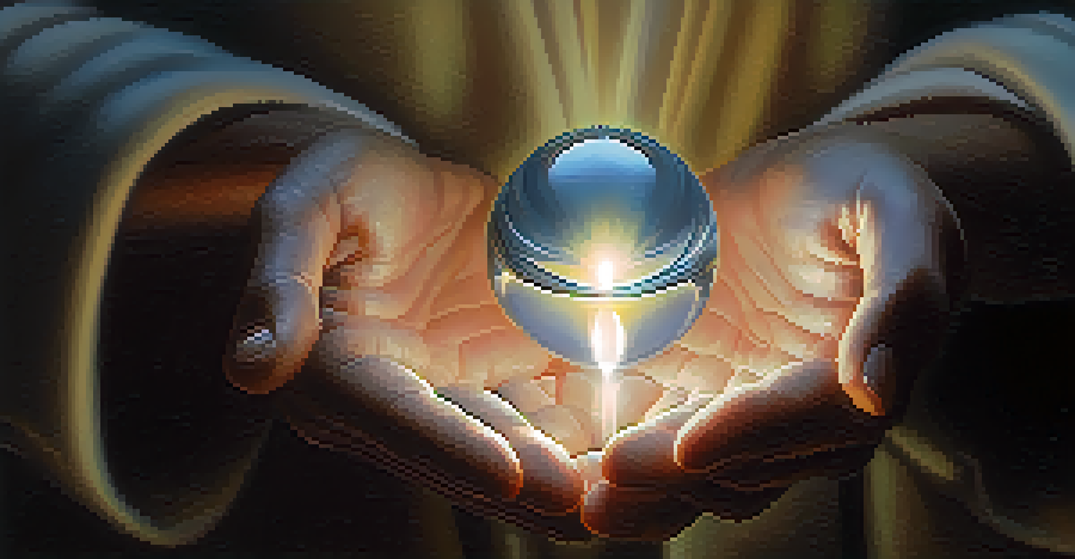 A close-up of hands letting go of a glowing orb, symbolizing forgiveness and the release of negative emotions.