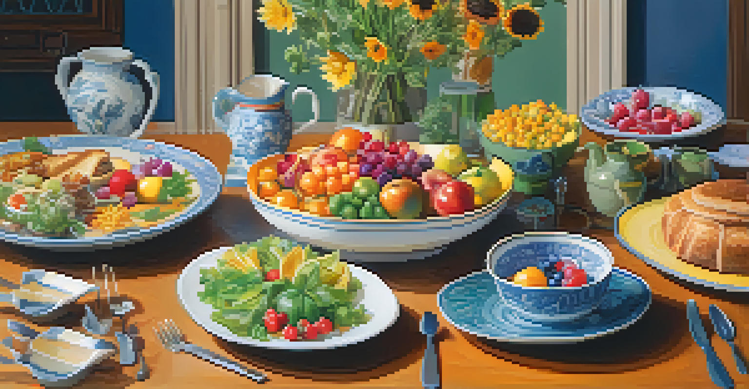A cozy dining scene with friends enjoying colorful dishes, engaged in a mindful eating challenge, sharing joy and experiences.