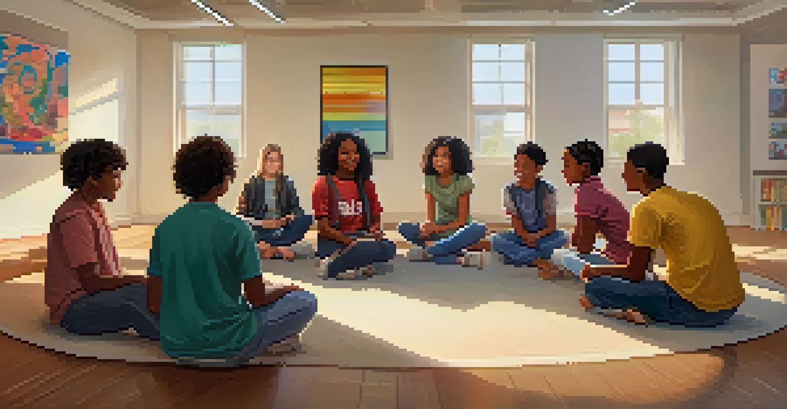 A classroom sharing circle where students are engaged in sharing their stories and experiences in a supportive environment.