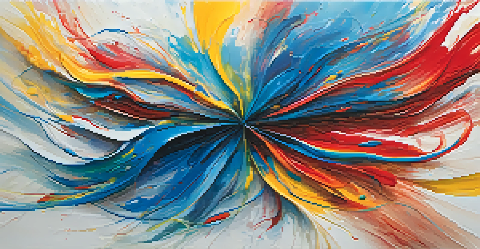 An abstract painting with vibrant colors and dynamic brush strokes symbolizing emotional expression and healing.