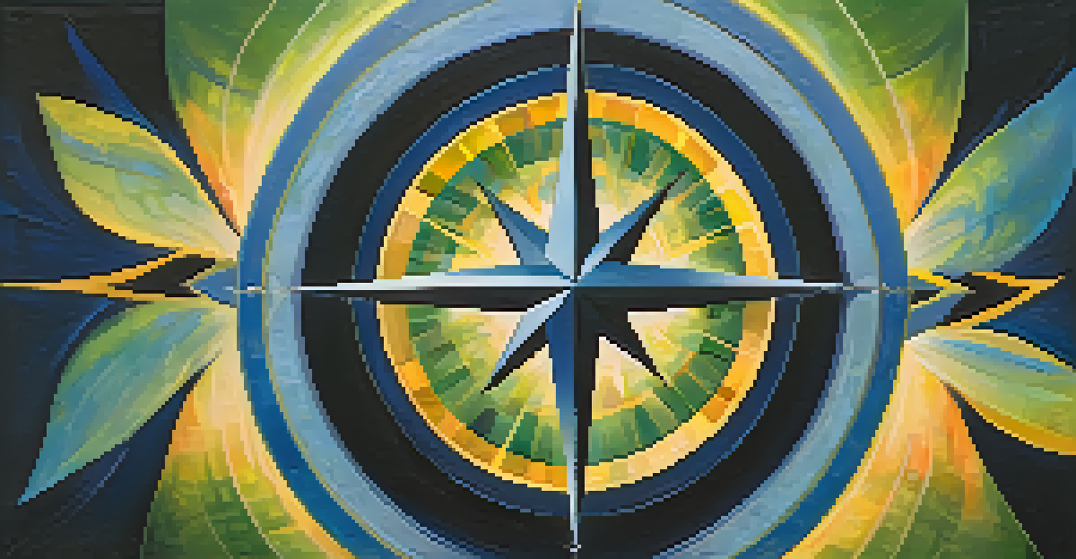 An abstract image of a glowing compass surrounded by swirling colors, representing intuition and self-discovery.