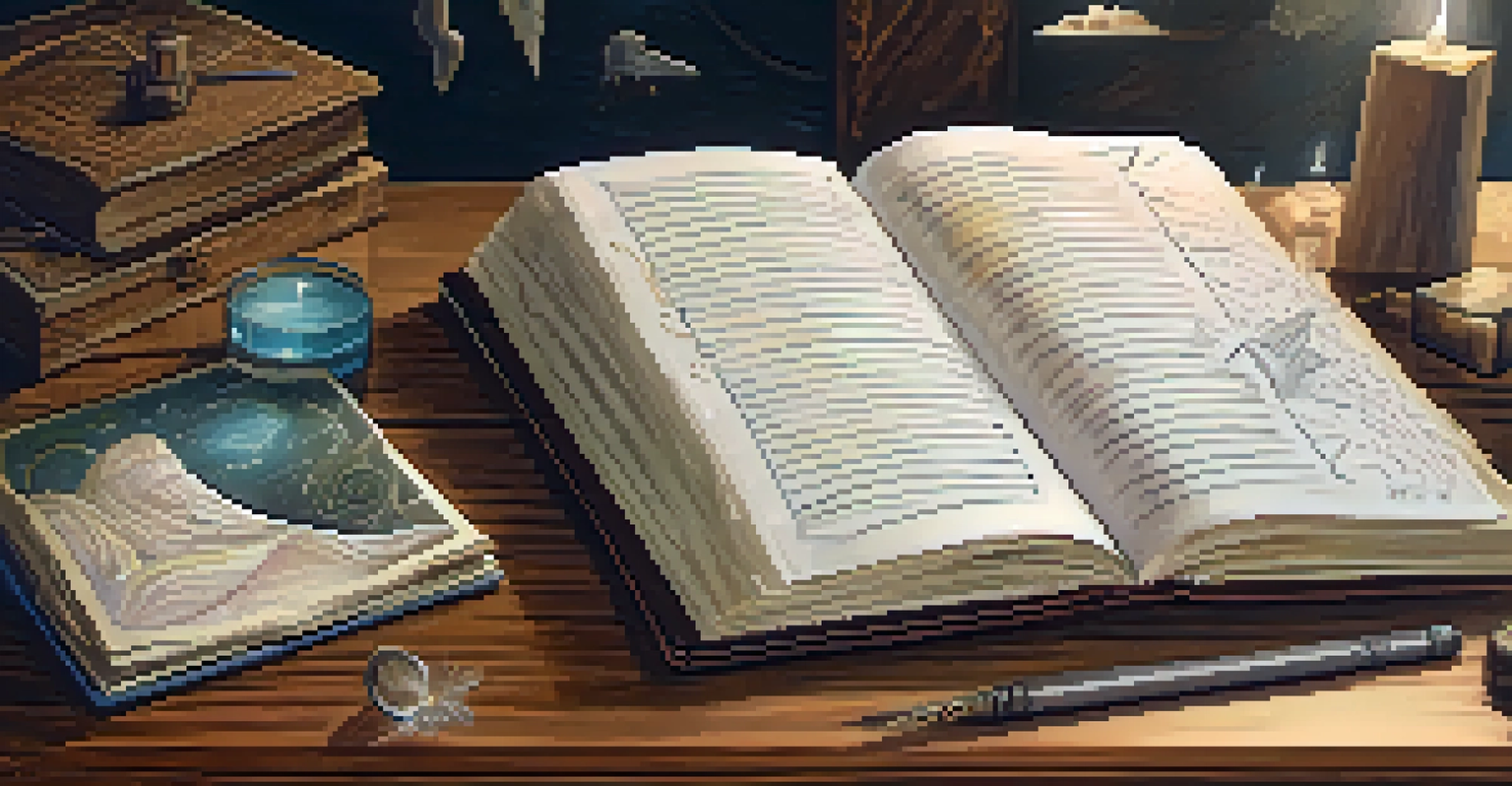 An open dream journal on a wooden table with sketches and symbols, illuminated by soft light, inviting reflection on dreams.