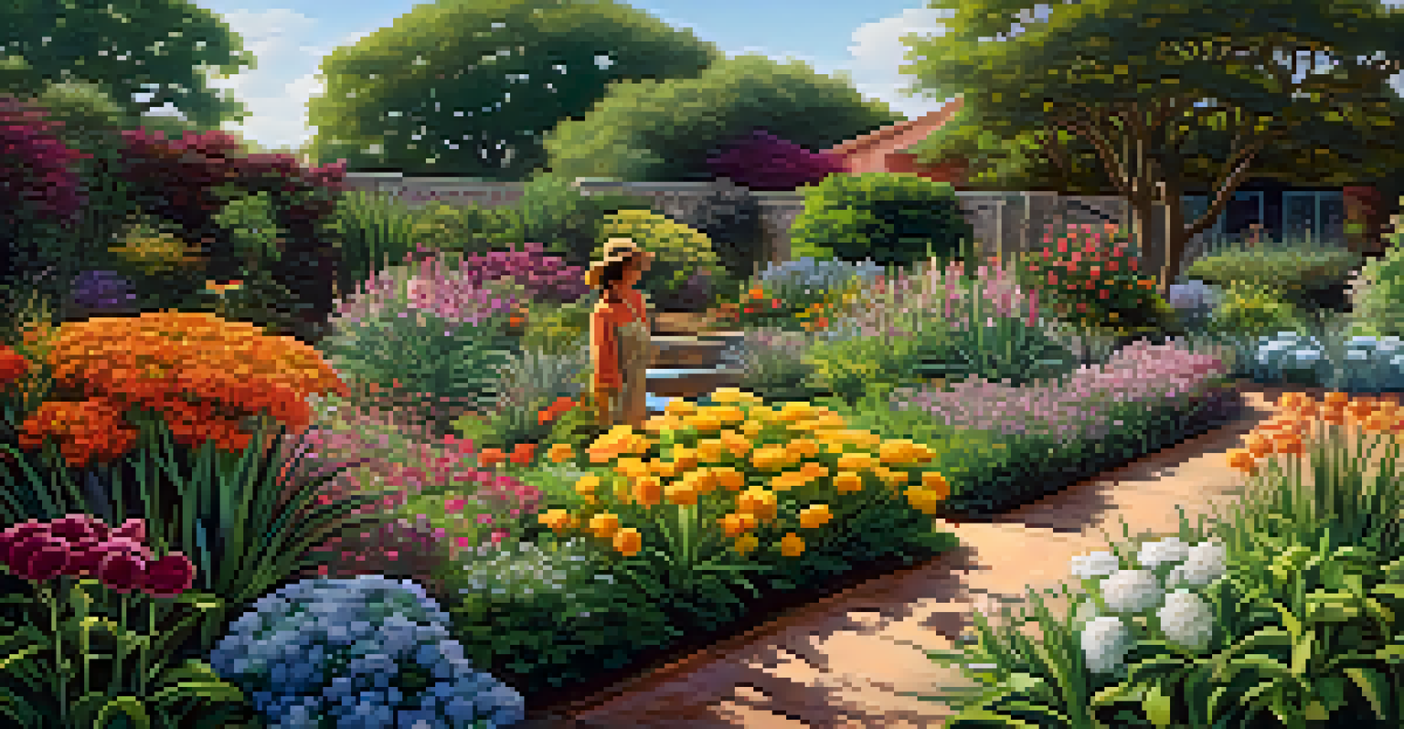 A vibrant garden with blooming flowers and a gardener nurturing the plants, representing harmony and growth through forgiveness.