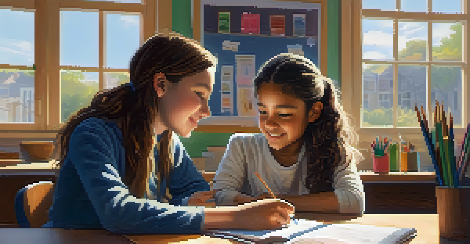 A young girl receiving tutoring from her mentor in a bright, cozy classroom filled with educational materials.