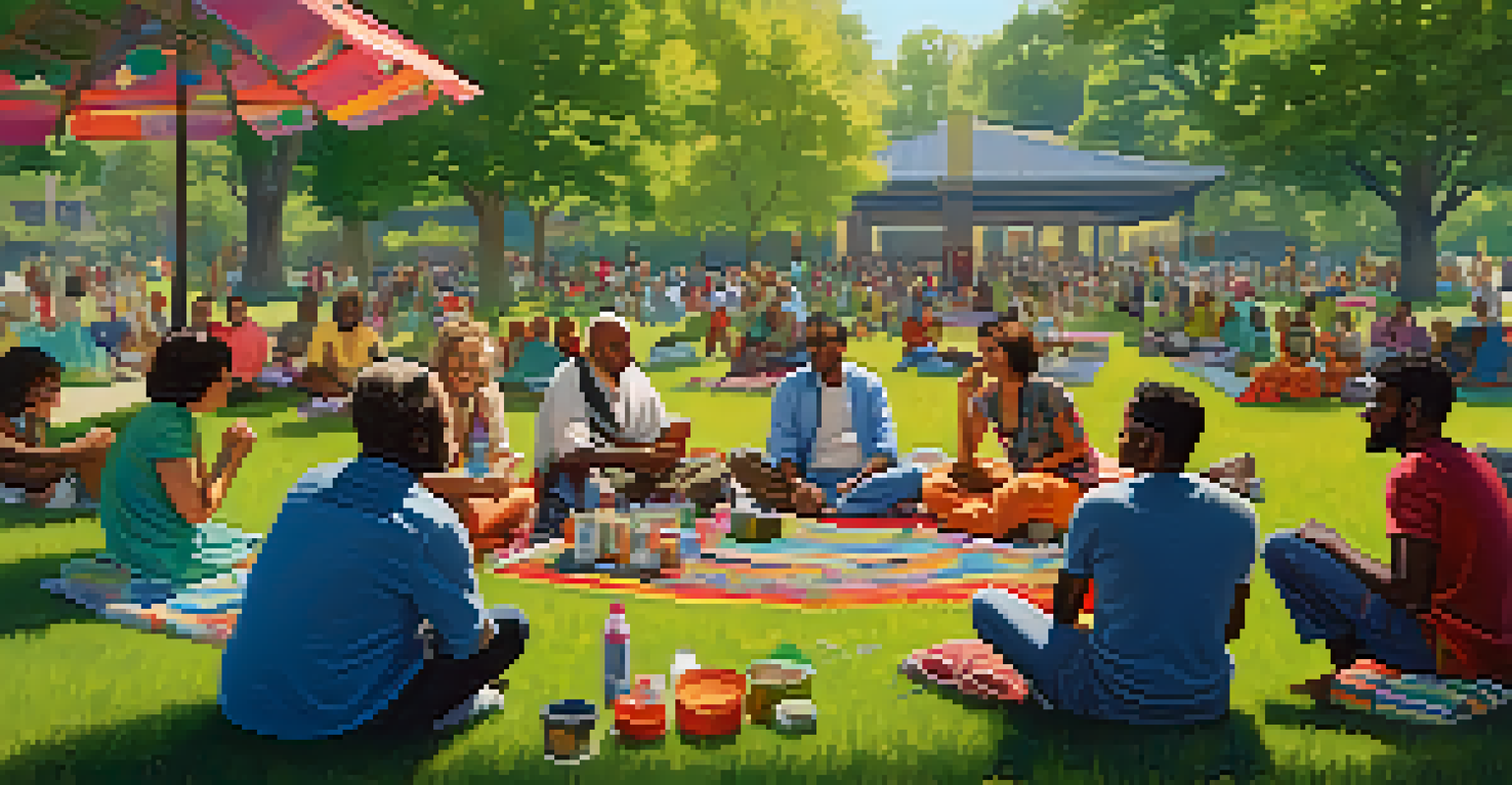 A diverse group of people gathered in a park, sharing stories and enjoying each other's company.