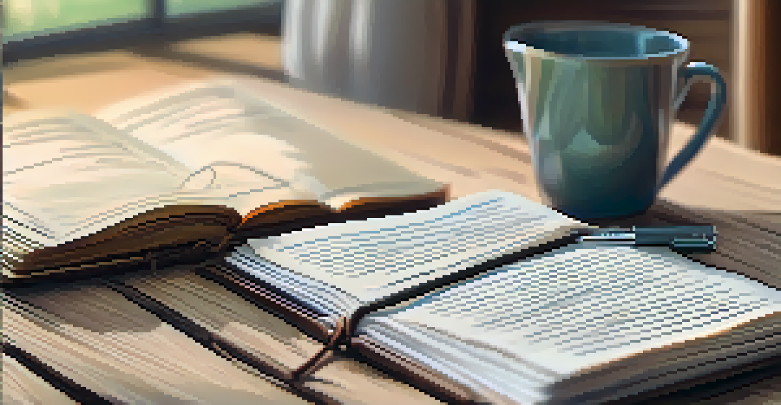 An open journal with handwritten notes about mindfulness on a wooden table, illuminated by soft natural light.