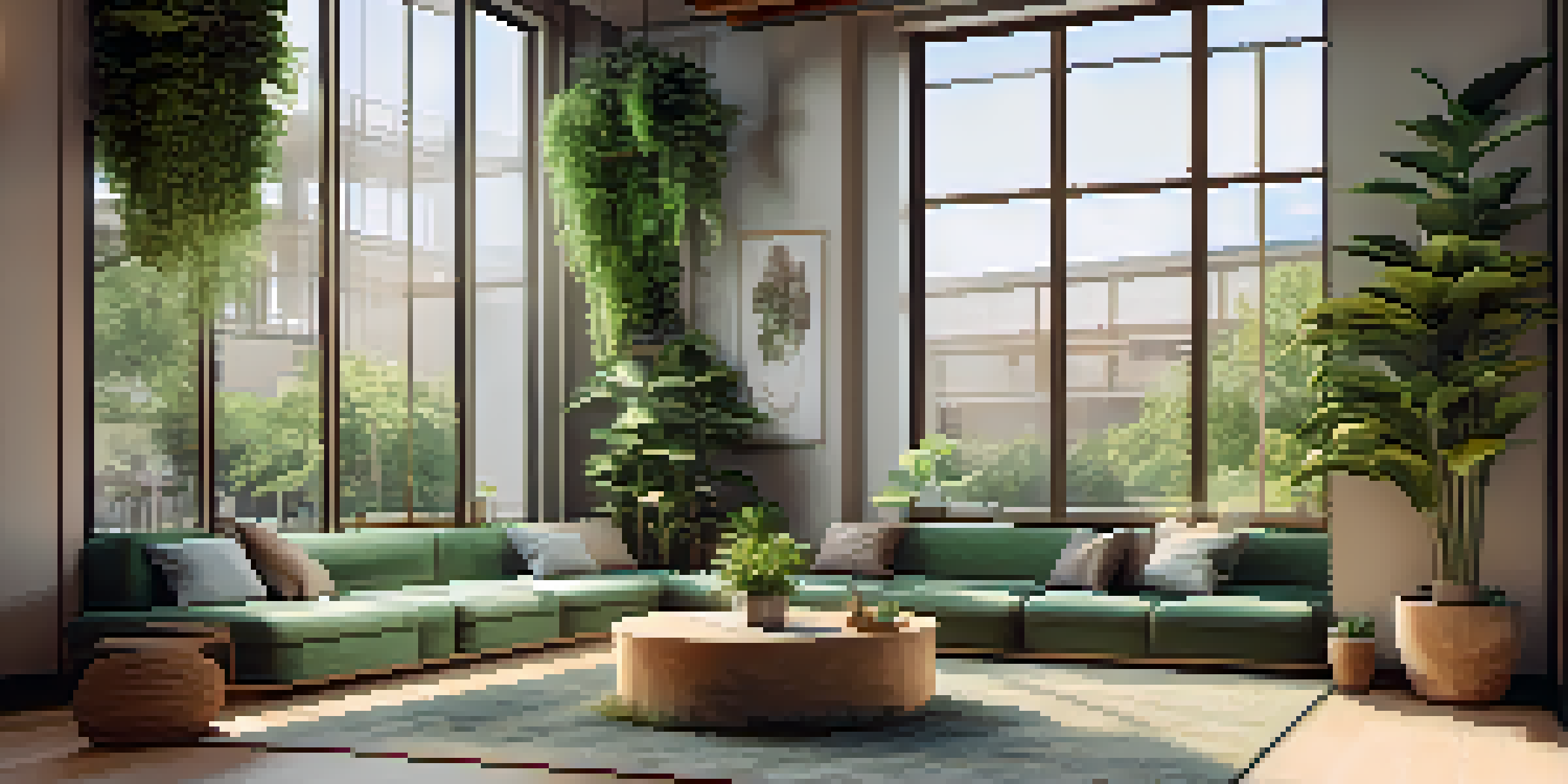 A peaceful meditation corner in an office with comfortable cushions and indoor plants, illuminated by soft natural light.