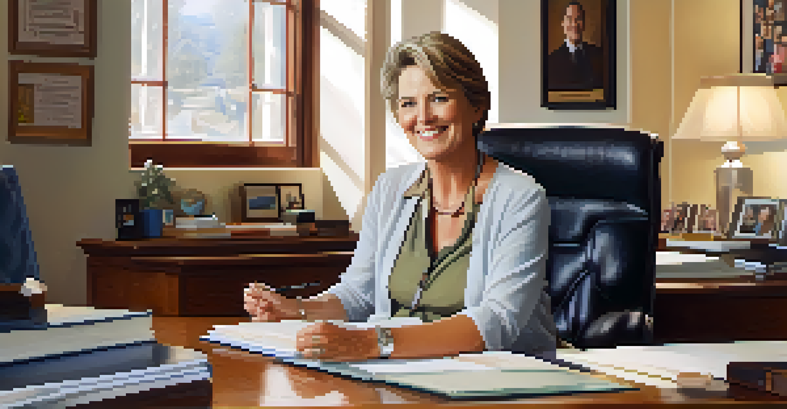 A compassionate leader, a middle-aged woman, attentively listening to a young team member in a cozy office setting, filled with personal touches.