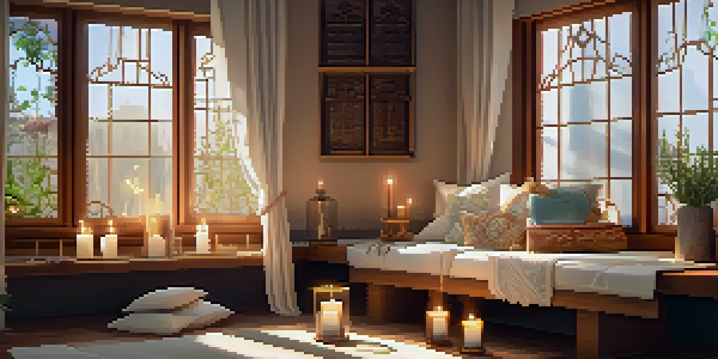 A cozy corner with cushions and candles, creating a peaceful sacred space for reflection.
