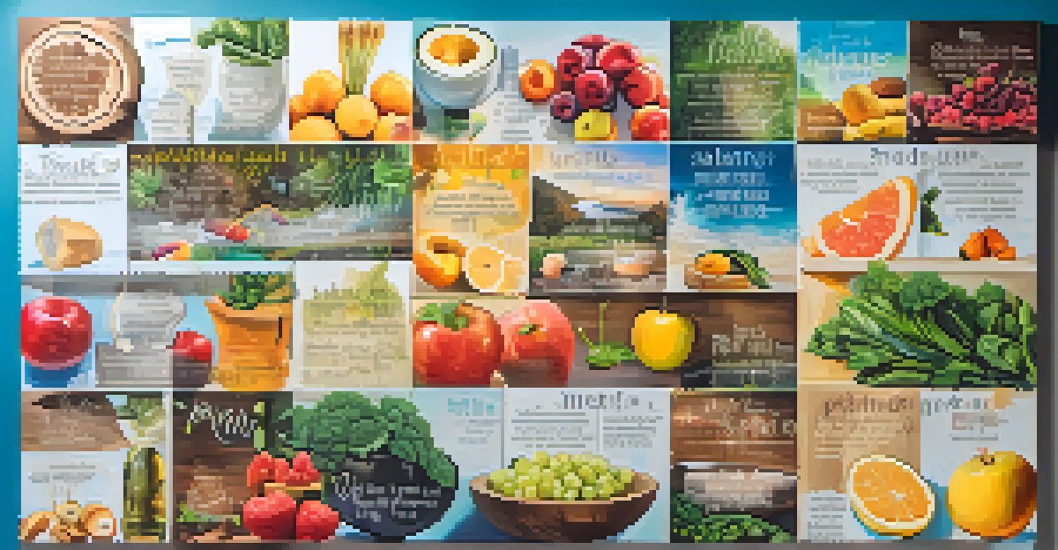 A colorful vision board with images and words related to health and wellness, set against a textured wall.