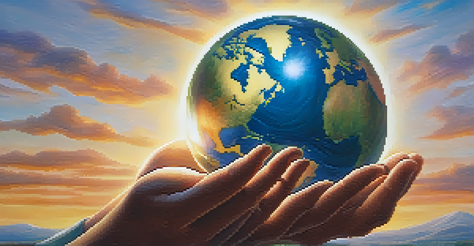 Close-up of hands holding a glowing globe, symbolizing the connection between spirituality and global activism.