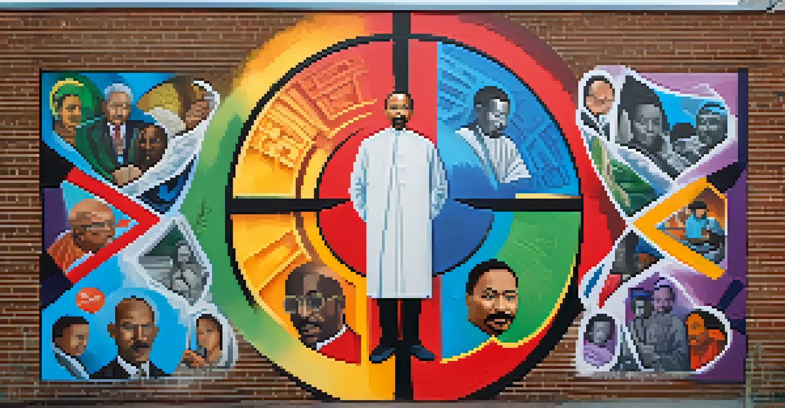 A colorful mural of historical nonviolent activists and symbols of peace painted on a brick wall, showcasing hope and resilience.