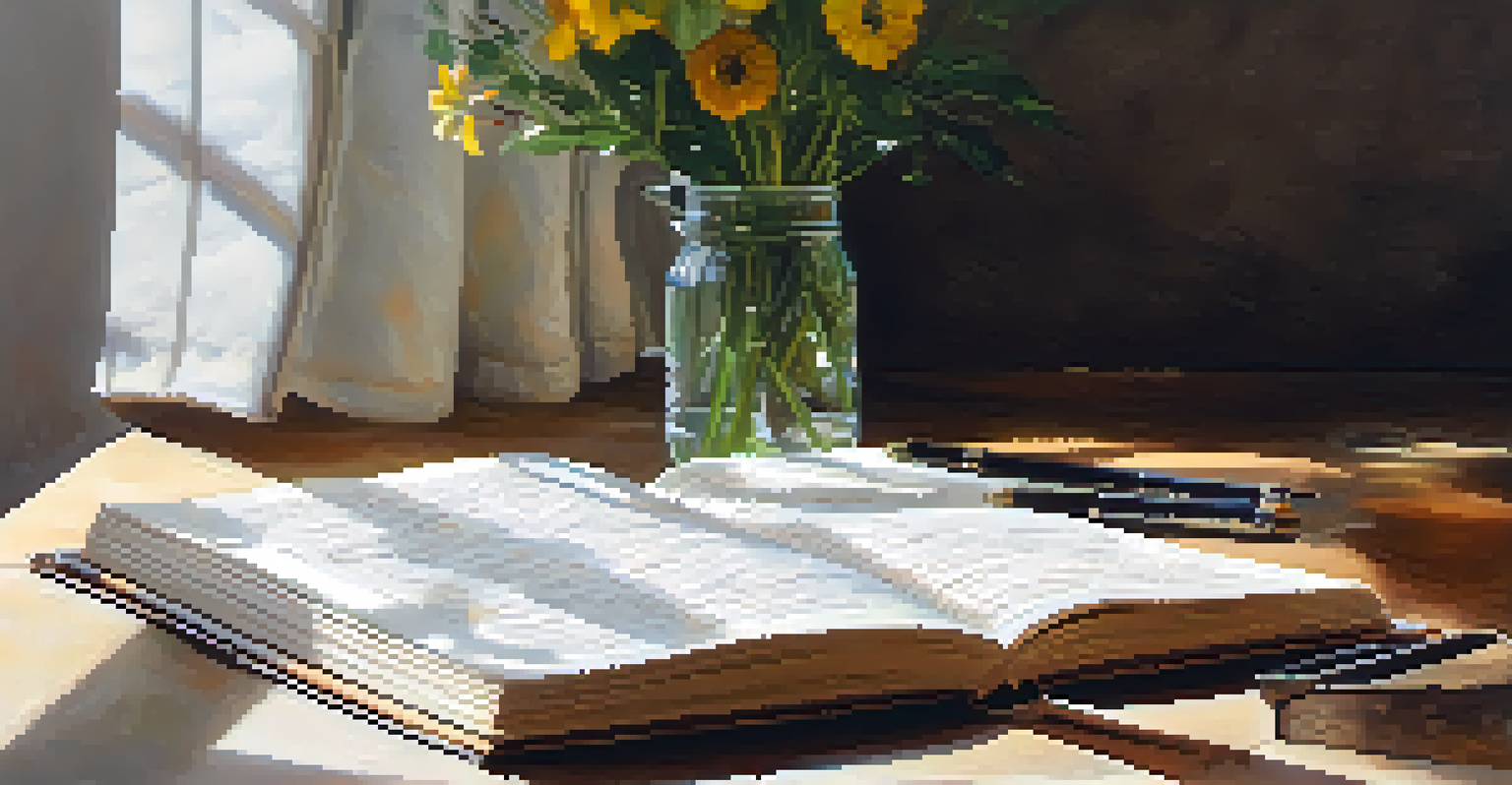 A close-up of an open gratitude journal with handwritten notes on a wooden table.