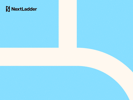 The NextLadder logo above a cream pathway graphic on a light blue background.