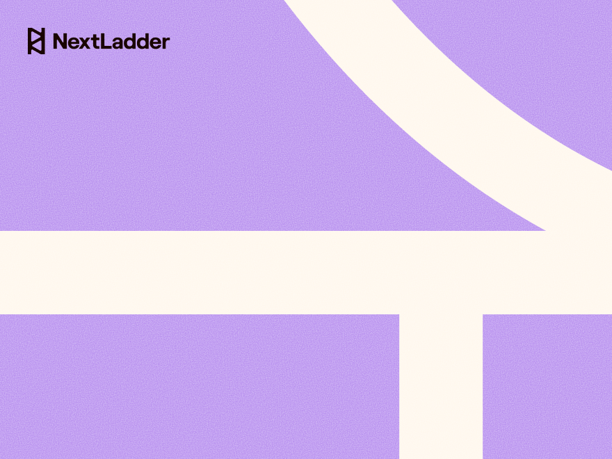 The NextLadder logo above a cream pathway graphic on a purple background.