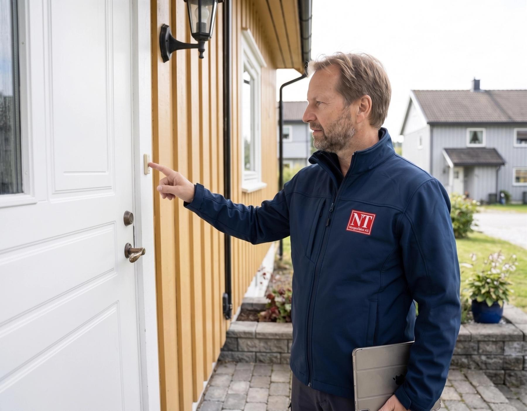 Takstmann fra Norges Takst inspiserer en bolig med nettbrett