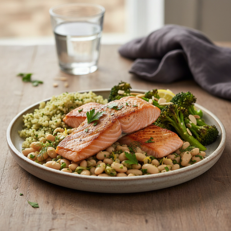 Seared Salmon with White Beans