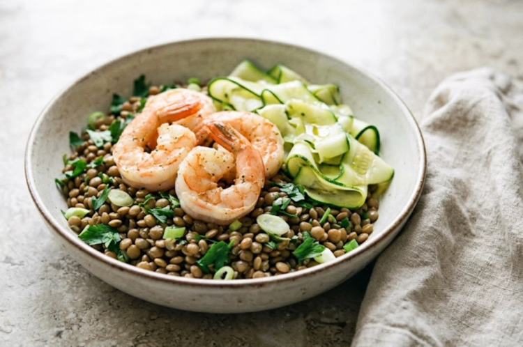 Poached Shrimp Lentil Bowl