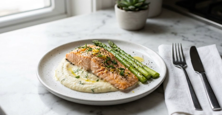 Baked Salmon & Cauliflower Puree Plate