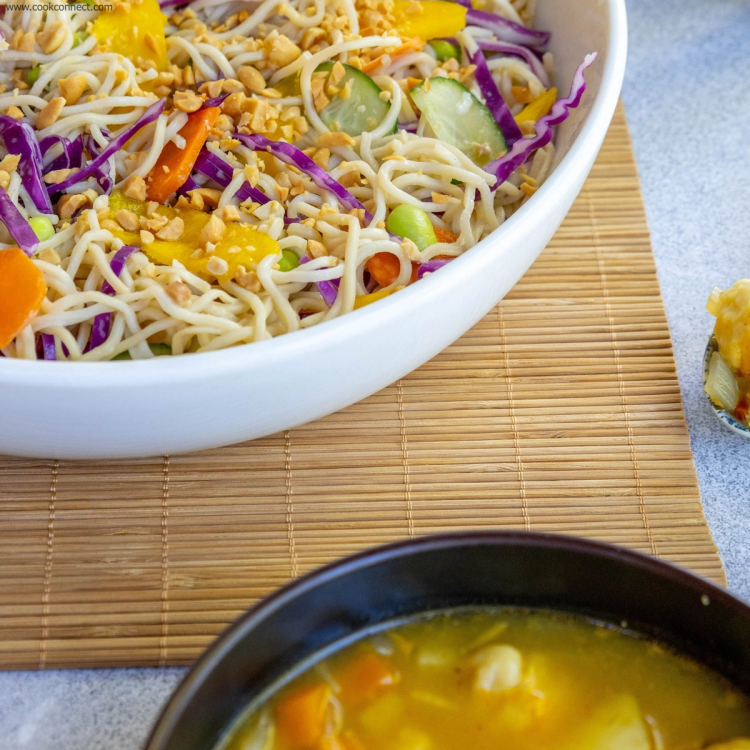 Peanut Noodles & Dumpling Soup