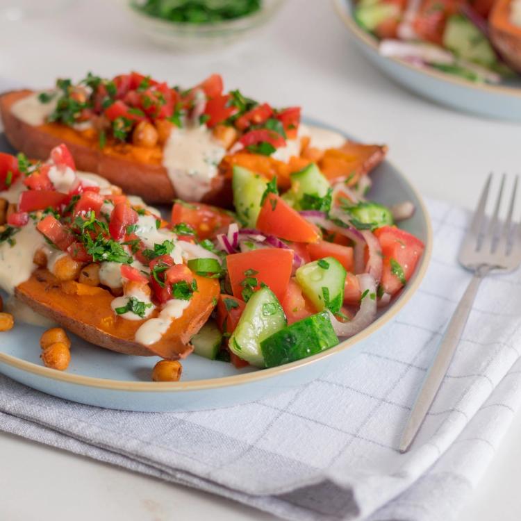 Mediterranean Smashed Sweet Potato