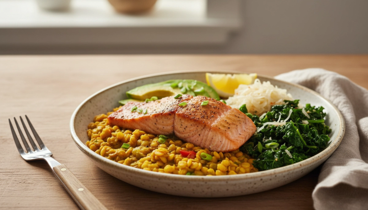 Turmeric Lentil Salmon Bowl