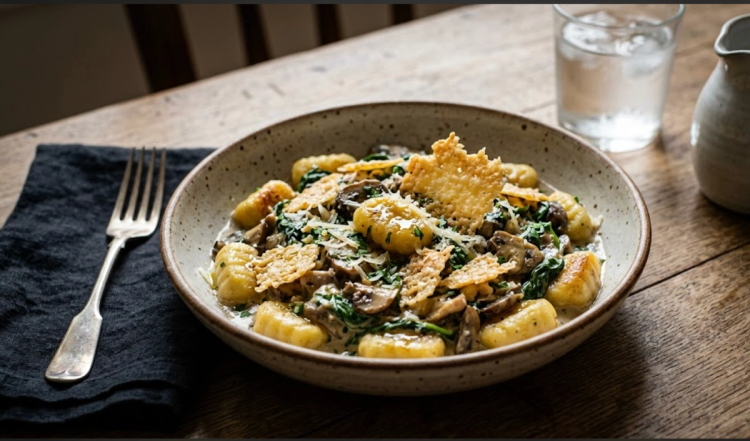 Creamy Gnocchi with Truffle Oil and Mushrooms