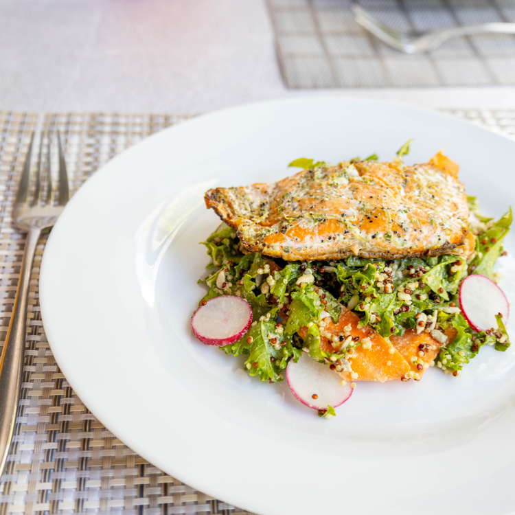 Seared Salmon Kale Quinoa Bowl