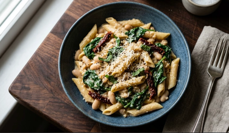 Creamy Tuscan White Bean Pasta