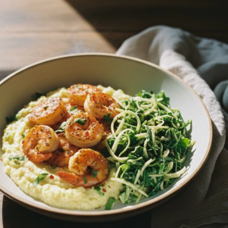 Spicy Shrimp & Cauliflower Grits