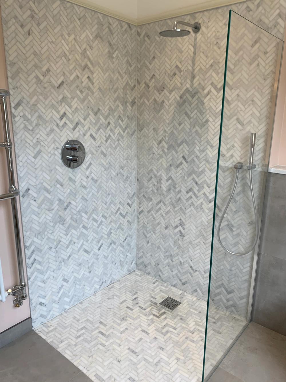 Tiled herringbone shower