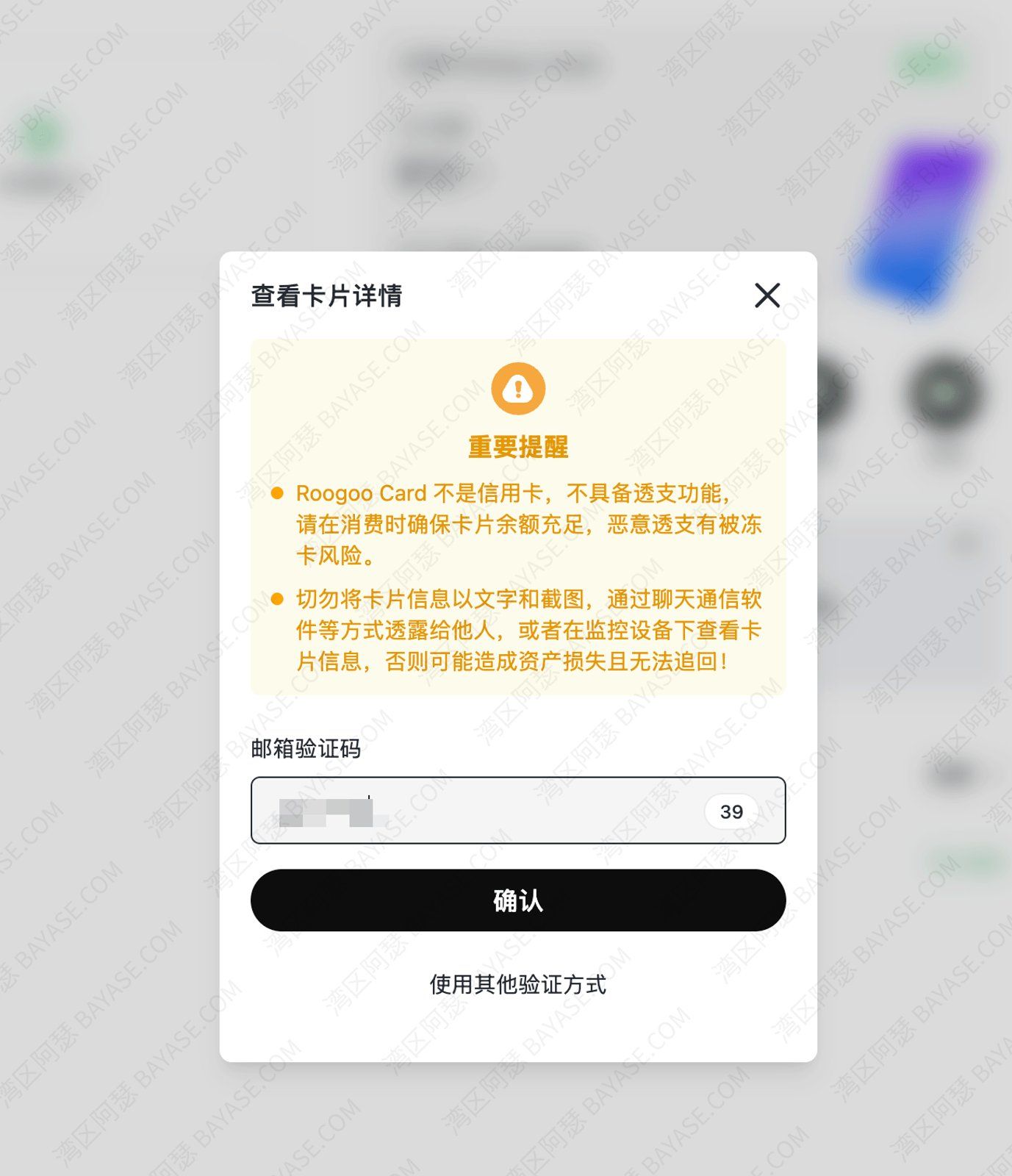 Roogoo 查看 CVV 时的邮箱验证示意