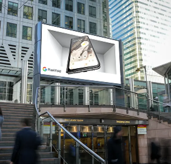 Google Pixel Fold anamorphic billboard installation created by Studio Dialect