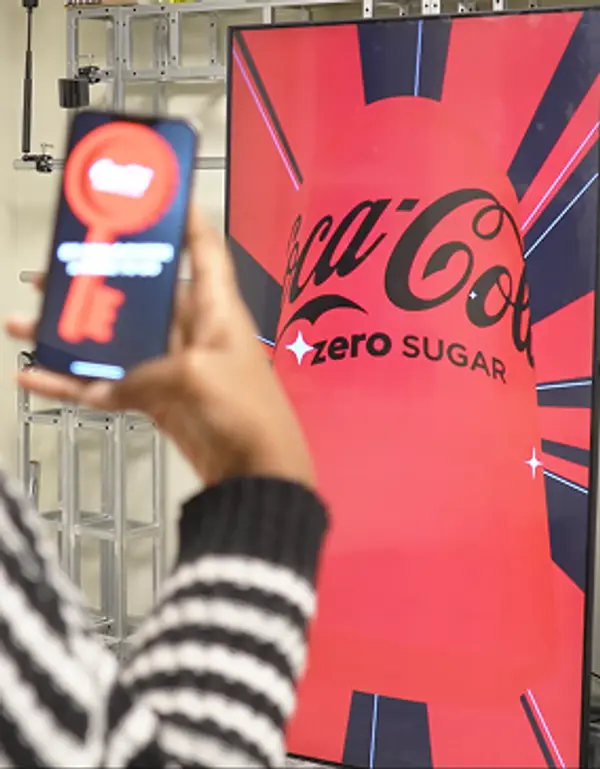 Behind-the-scenes studio test of the Coke Zero #TakeATaste AR experience on mobile and large display