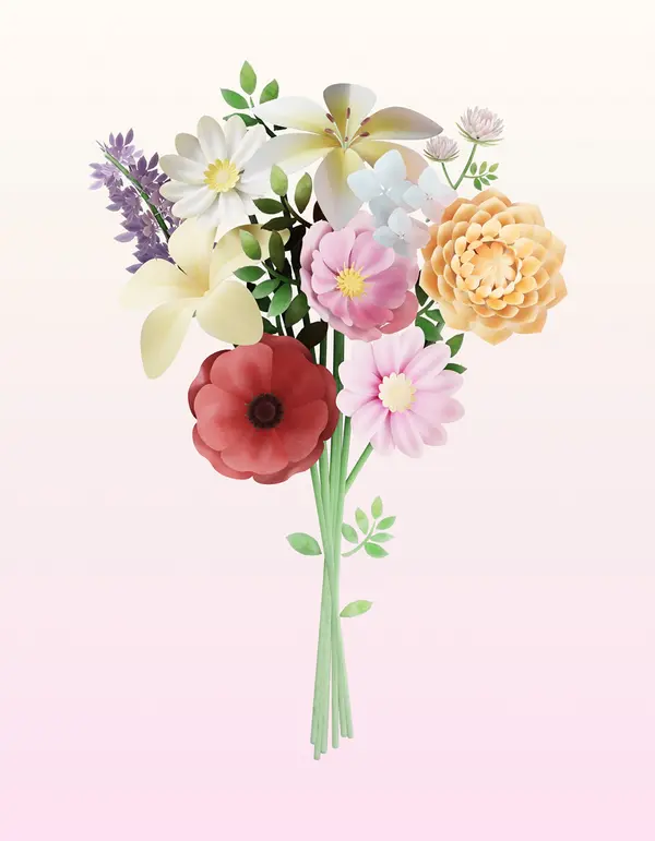 3D render of a stylised floral bouquet for the Blossom and Bloom AR experience