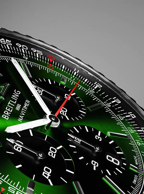 Detailed 3D close-up of the Breitling Navitimer watch face