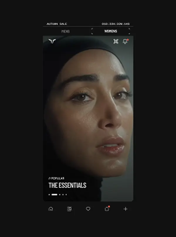 SQUATWOLF e-commerce app homepage featuring a sportswoman wearing an athletic hijab