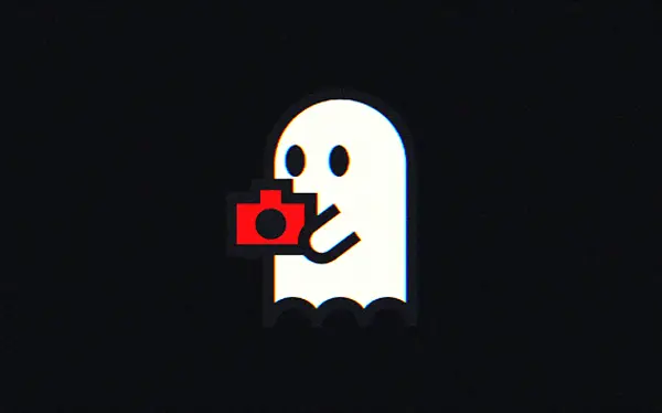 Face Your Fears ghost mascot icon holding a camera