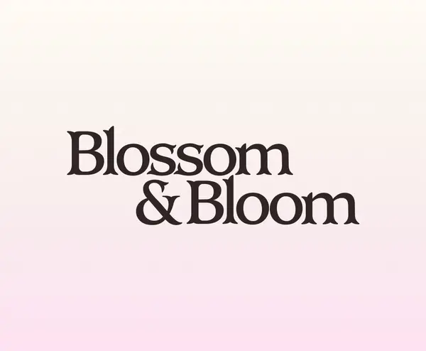 Blossom and Bloom identity featuring decorative floral letterforms