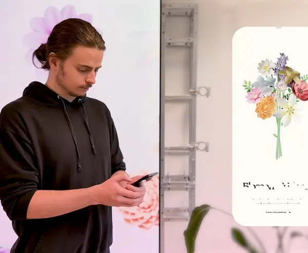 Behind-the-scenes shot of a team member testing the Blossom and Bloom AR experience
