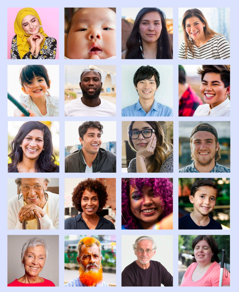 A collage of different faces that demonstrates the diversity of America