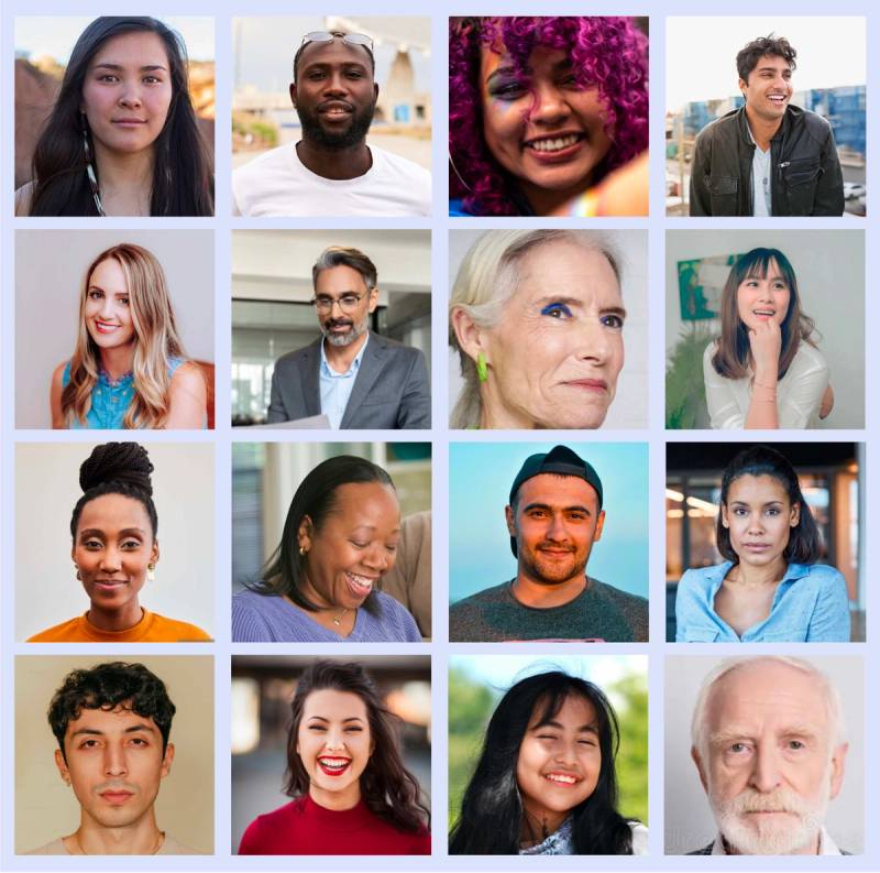 A collage of different faces that demonstrates the diversity of America